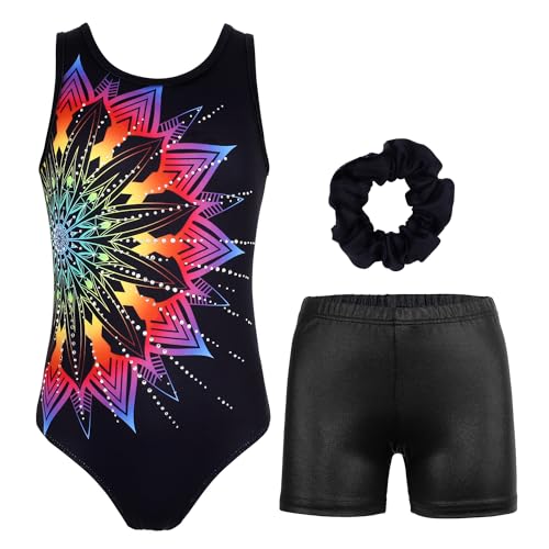 Gymnastics Leotards for Girls with Shorts Sparkly Ballet Dance Activewear Sunny Flower Set 4-5T