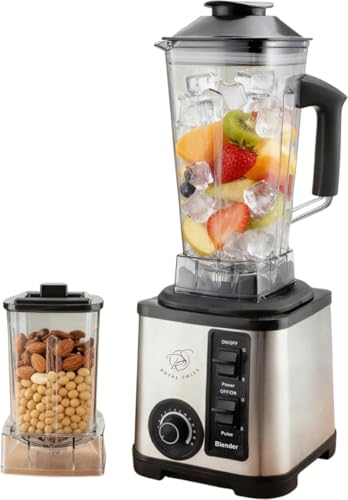Royal Swiss   Batidora profesional de 2000 W con trituradora   Batidora potente 2 L, 15 velocidades + pulse, cuchillas inox, batidora batida, helado picado, frutas congeladas, molinillo de café y