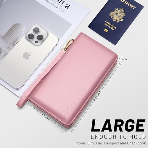 Image of Chelmon Womens Wallet Geunine Leather RFID Blocking Purse Credit Card Clutch (Pebble Pink)