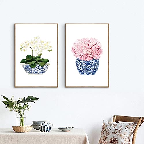 Porcelaine chinoise en affiche murale toile bleue et blanche