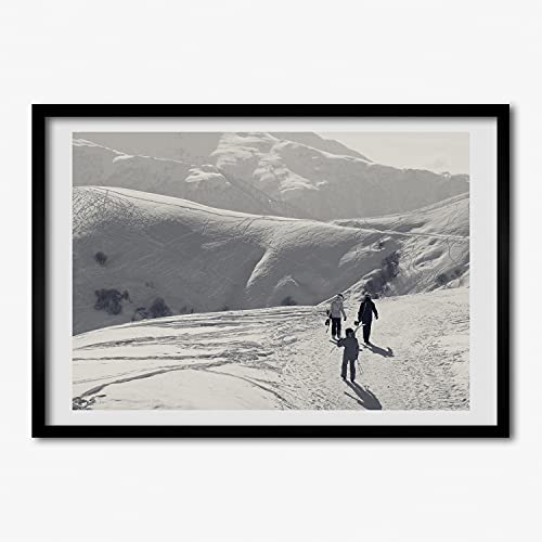 Cadre photo 70x50 cm Tulup anti-déformation en bois MDF avec affiche de skieurs