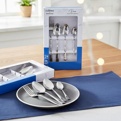 Image of Dora 18 /8 Stainless Steel 24-Piece Cutlery Set | Elegant Mirror Finish | Dishwasher Safe | Ideal Gift for Every Occasion