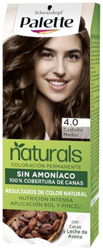 Schwarzkopf Palette Naturals Color Creme - Tono 4 cabello Castaño Medio - Coloración Permanente – Óptima cobertura de canas – Colores naturales