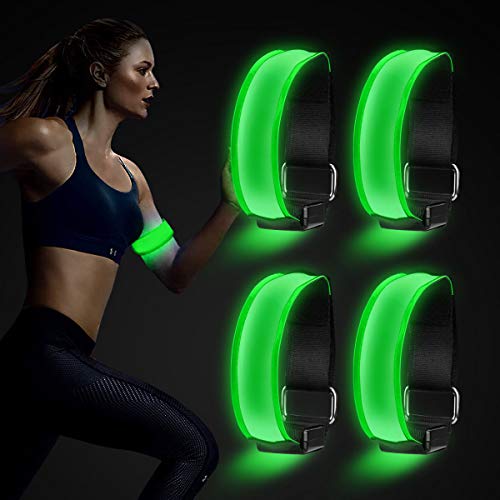 AODOOR LED Armband, LED Reflective Armband Leucht Armbänder Lichtband, Wasserdicht Leuchtband Kinder Nacht Sicherheits Licht Reflektor für Laufen Joggen Hundewandern Outdoor Sports, 4 Stück (Grün)