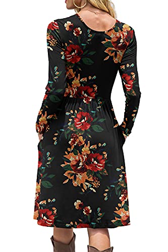 DB MOON Women Casual Long Sleeve Dresses Empire Waist Knee Length Loose Dress with Pockets2