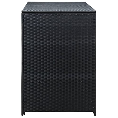 Double Wheelie Bin Shed Outdoor Storage Room Garden Firewood Shed Garbage Storage Shedpoly Rattan Black 58.3"X31.5"X43.7" Suitable For Backyard, Garden, Patio, Lawn #TOP1