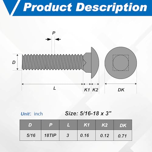 Image of Zonon 25 Sets 5 /16-18 x 3 inch Stainless Steel Carriage Bolts and Nuts Kit Round Head Square Neck Carriage Bolts Screws and Hex Nuts and Flat Washers, Stainless 18-8 Full Thread Coverage (Silver)