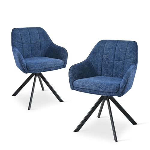 Goeurvant 360° Swivel Dining Chairs No Wheels Set of 2 Blue Chenille Upholstered Side Chairs Modern Armchair Accent Chair for Home Office Living Room