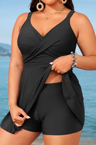 Image of Aqua Eve Plus Size Swim Dress - Two Piece Tankini Swimsuit Tummy Control Bathing Suit with Shorts 2025