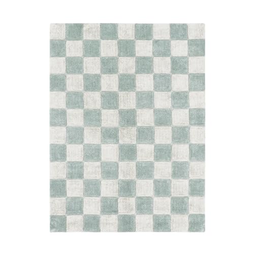 Lorena Canals Alfombra de cuadros verde salvia y beige, 120 x 160 cm