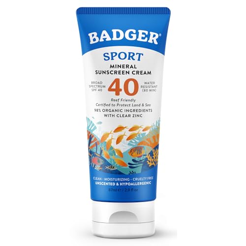 Badger Sport Mineral Sunscreen, Reef Safe, SPF 40,...