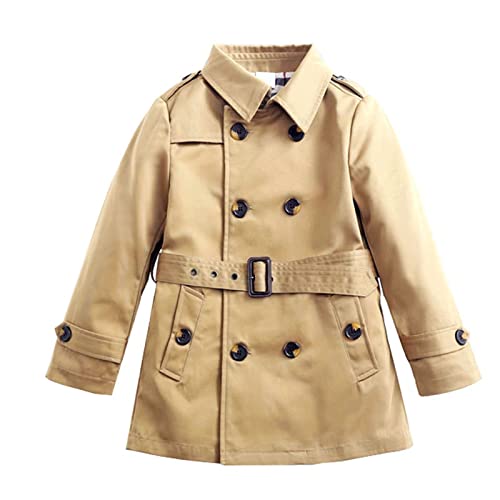 Julymens Kids Boys Girls Trench Jacket Double Breasted Classic Belted Khaki Toggle Peacoat
