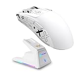 X1 超軽量ワイヤレスゲーミングマウス RGB磁気充電ドック付き BT/2.4G ワイヤレス/有線ゲーミングマウス PAW3395PRO ゲーミングセンサー 40000DPIテープ 53g オフィスマウス PC/Mac/Win/Xbox用 (ホワイト)