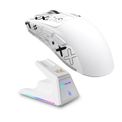 Image of MAMBASNAKE ATTACK SHARK X1 Wireless Gaming Mouse with RGB Charging Dock,PAW3395 PRO Sensor 40K DPI,1KHz Polling Rate 53g Superlight Tri-Mode Computer Mice,5 Programmable Buttons for WIN /MAC-White&Tape