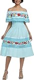 Picture of YZXDORWJ Mexican Dress for Women Embroidered Traditional Boho Theme Fiesta Floral Lace Off-Shoulder Ruffle Party Dress (XXL, 320BL)