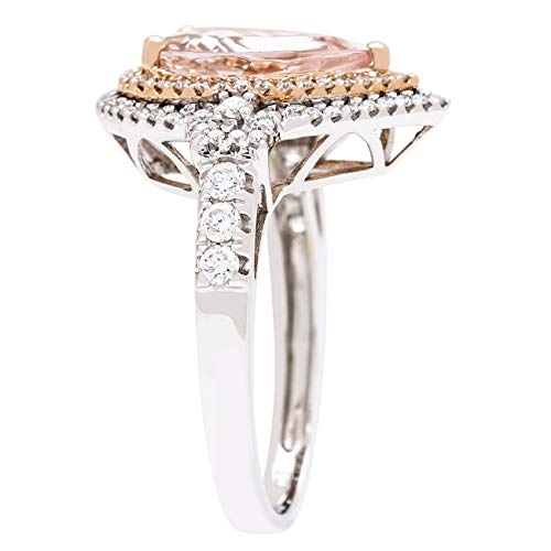 Gin & Grace 14K Two Tone Gold Genuine Morganite Ring With Diamonds For Women | Ethically, Authentically & Organically Sourced (Pear-Cut) Shaped Morganite Hand-Crafted Jewelry For Her | #TOP1