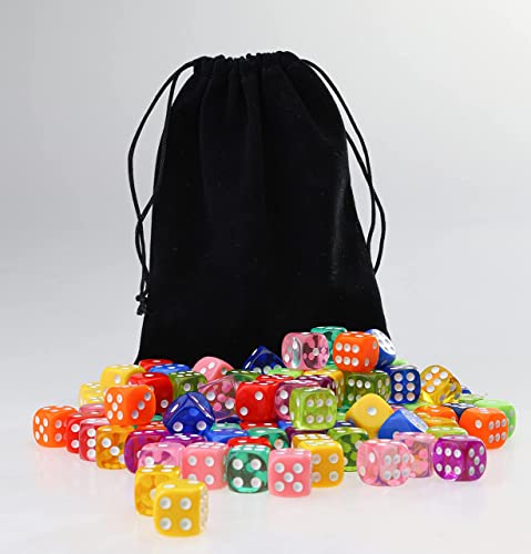 120 Pieces 6 Sided Dice Set Translucent & Solid Games Dice Set, Colored Dice With Free A Black Velvet Pouches For Playing Games, Like Board Games, Dice Games, Math Games, Party Favors And More (16 Mm) #TOP3
