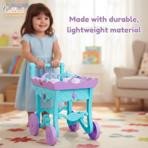 Image of Frozen Tea Trolley Set - 32 Pcs Elsa & Anna Musical Tea Party Playset with Electronic Kettle, Lights & Sound - Pretend Play Kitchen Accessories, Birthday Gift for Kids 3+ Years-Turkish Blue