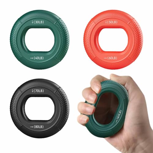Grip Strength Trainer (30-80lbs) - 6 Resistance Levels, 3PCS Silicone Hand Grip Strengthener Rings for Rock Climbing, Athletes, Finger Workout & Stress Relief - Double Force Design (3 colors) by AIKESIWAY - Used condition - US$8.99