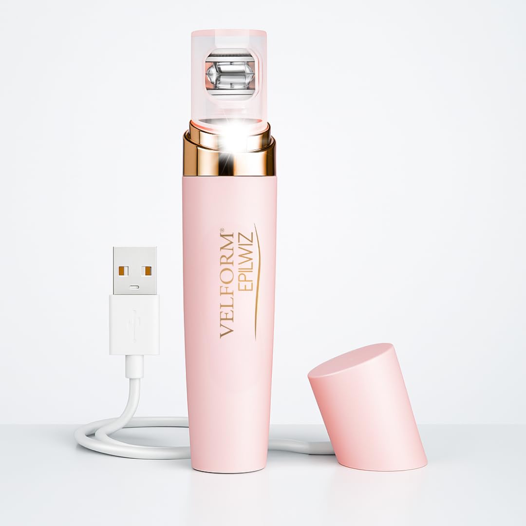 VELFORM Epilwiz, épilateur facial rechargeable, câble USB, système d'épilation avancé avec lumière LED, tête plaquée or 18 carats, tous types de peau (Advanced - USB)