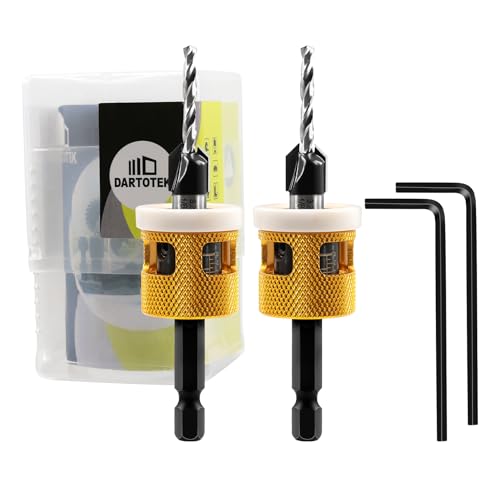Countersink Drill Bit Set，with Low Friction Depth Stop,1/8"-3/8" HSS M2 Counter Sink Drill Bit for US Wood Screw Adjustable Depth Countersink Drill Bit (2 of Pack)