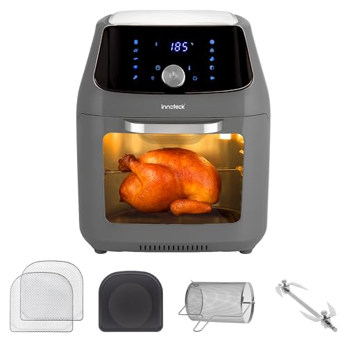 Innoteck 16L Digital Air Fryer Oven with Rotisserie, 10 Presets, Energy Saving Smart modes for Air Frying, Roasting, Baking, Dehydrating & Reheating, Compact Family Size, Touchscreen – Grey