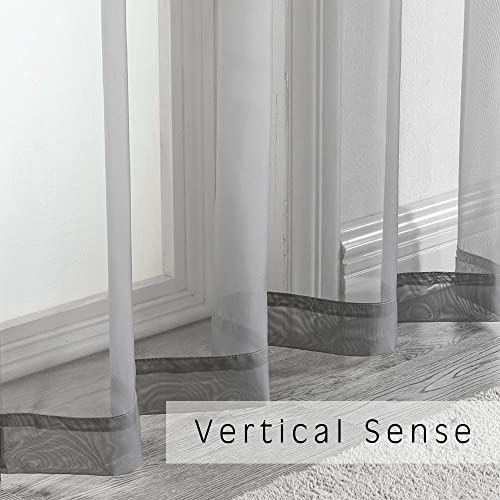 Image of OWENIE Grey Sheer Curtains 144 inch Extra Long, Elegant and Airy Drapes Translucent Window Treatments for Living Room /Bedroom, Grey, 2 Panels=84 inch Wide