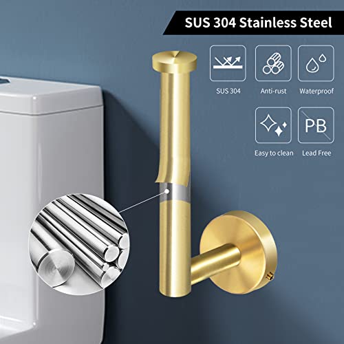 Augegel Brushed Gold Bathroom Hardware Accessories Set 6 Pieces,Stainless Steel Bathroom Towel Rack Set Wall Mounted,16" Towel Bar,Toilet Paper Holder, 4 Towel Hooks #TOP2