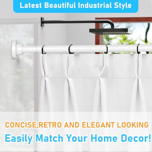 Image of MEXAU White Tension Curtain Rod 40-78 Inch Long Tension Rod 1.26 inch Spring Tension Curtain Rod Adjustable Curtain Rods No Drilling Tension Shower Rod Curtain Tension Rod for Bathroom Windows Doorways