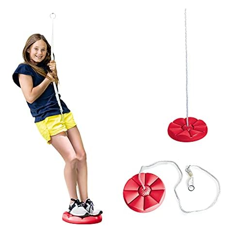 Squirrel Products Heavy Duty Red Disc Tree Swing with Rope for Outdoor Play - Easy DIY Addition to Playset or Tree Cover