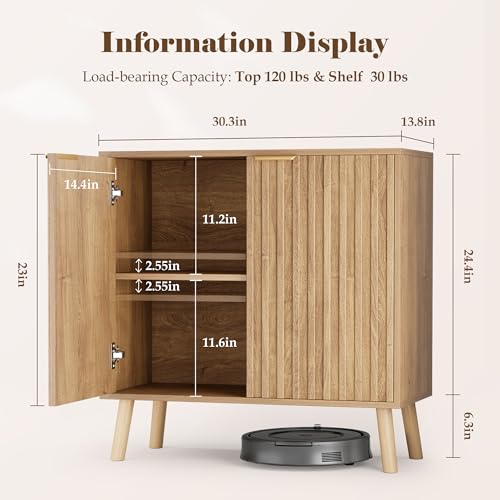 Fkhouse Fluted Buffet Cabinet, Free Standing Sideboard with Storage, Wood Accent Cabinet with Doors & Shelf, Multifunctional Credenza, Sideboard Buffet for Living Room, Dining Room(1, Natural) by Fkhouse - Used condition - Image 2
