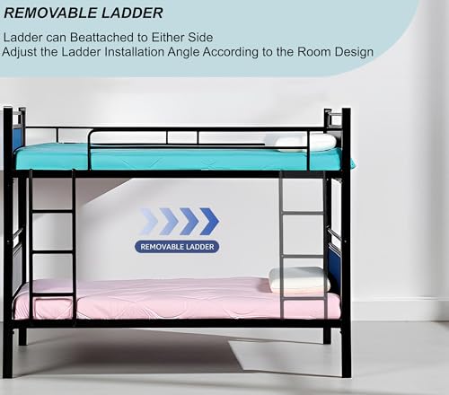 Image of Spacecrafts Adult Bunker Cot | Metal Bunk Bed Frame with Ladder | Mild Steel | Sturdy Guardrails | Space-Saving Design | Frame only | Mattress Not Included (Size: L:202, W:99, H:167 CM)
