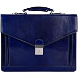Time Resistance Valigetta in Pelle – Design Classico Fatto a Mano con Scomparto per Laptop (Blu)