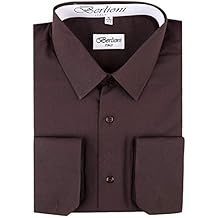 Italy Mens Convertible Cuff Solid Dress Shirt BROWN-2XL 18-1812 sleeve 36/37