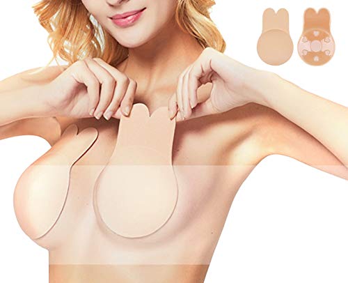 Klebe BH Push Up - Damen Adhesive Pasties Aufkleber,Unsichtbare Hase Nipple Cover Wiederverwendbar Aufkleber Trägerloser Rückenfrei Lifting Bra Büstenhalter (Nackt, L (C/D Cup))