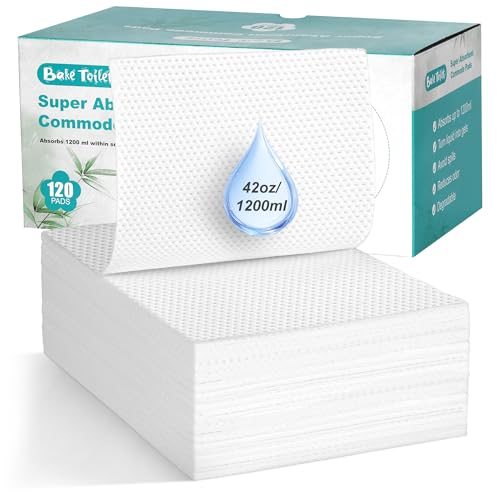 Absorbent Commode Pads for Bedside Commode Liners 120 Pads for Portable Toilet Bags Potty Liners Disposable Bedside Commode Pads with Absorbent Gel | Locks Odor & Prevents Splash |