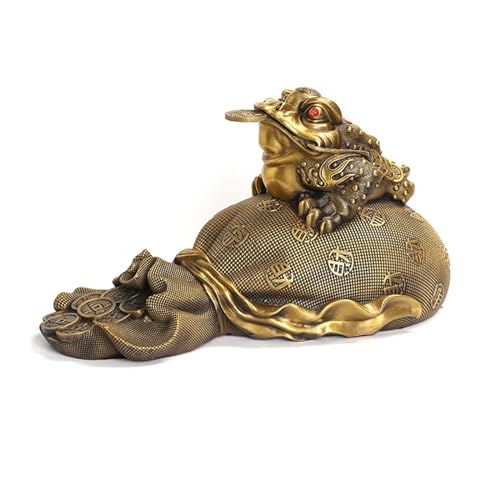 SDA287MZ Decoración Estatua de Rana Dinero Feng Shui (Rana Riqueza Tres Patas) Que atrae y Buena Suerte Decoración Figura Mesa Oficina(Grande)