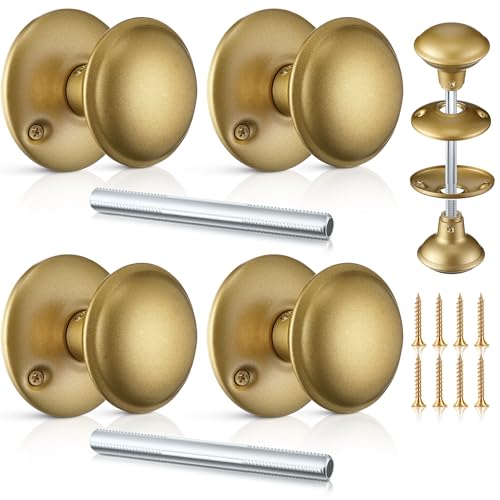 Saillong 2 Sets Interior Door Knob Set with Spindle, Round Rosettes, Old Style Door Knob Replacement with Electroplate Design, 2.2in. Outside Diameter for Interior (Gold)