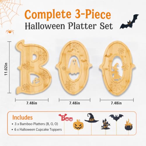 SZVRL 3‑Pack Halloween Charcuterie Board with 6 Halloween Cupcake Toppers - image 4