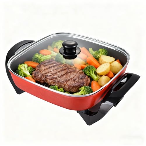 2026 New Electric Skillet and Frying Pan with Glass Lid, Spacious 12x12 Versatile Nonstick Electric Pan for Cooking, 1500W Power, Cool Touch Handles, Adjustable Temperature,Rapid Heat Up