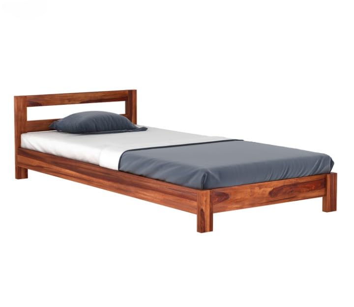 Image of Sheesham Wood Low Height Double Size Bed Without Storage Wooden Double Bed Cot Palang for Bedroom Living Room Furniture (Walnut Finish) Mattress Size 4X6.5