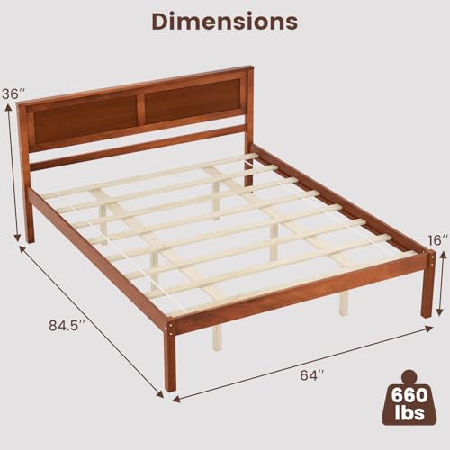 Image of GIANTEX Queen Wood Platform Bed Frame with Headboard, Mid Century Queen Bed Frame with Wood Slat Support, Solid Wood Foundation with 16 inch Under Bed Storage, No Box Spring Needed, Easy Assembly