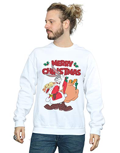 Image of Absolute Cult Looney Tunes Men's Santa Bugs Bunny Sweatshirt White X-Large