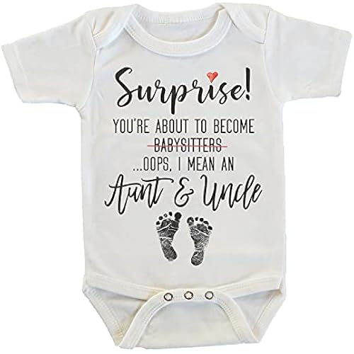 Witty and Bitty Surprise You're About to Become A Babysitter funny Pregnancy Reveal Announcement gift Aunt Uncle Tia Tio Onesie/Bodysuit (Aunt & Uncle)