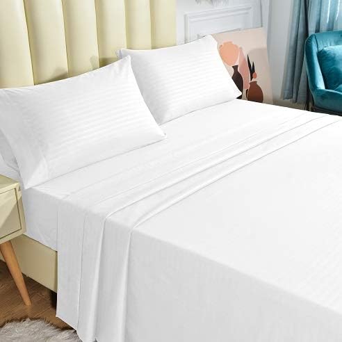 JÁCLER Queen 4 Piece Sheet Set- Microfiber Bedding - Bed Sheets - Extra Soft - Easy Fit - Breathable & Cooling Sheets - Comfy, Wrinkle, Fade - Stain Resistant– Stripe White