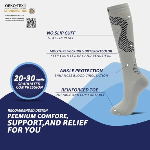 Image of fenglaoda 8 Pairs Compression Socks for Men & Women 20-30 mmHg Knee High Nurse Pregnant Running Medical and Travel Athletic