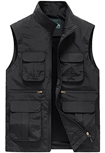 Aieoe Men's Casual Lightweight Outdoor Vest Summer Utility Vest Windproof Cargo Vest Travel Fishing Hiking Vest Golf Military Vest Black #TOP25