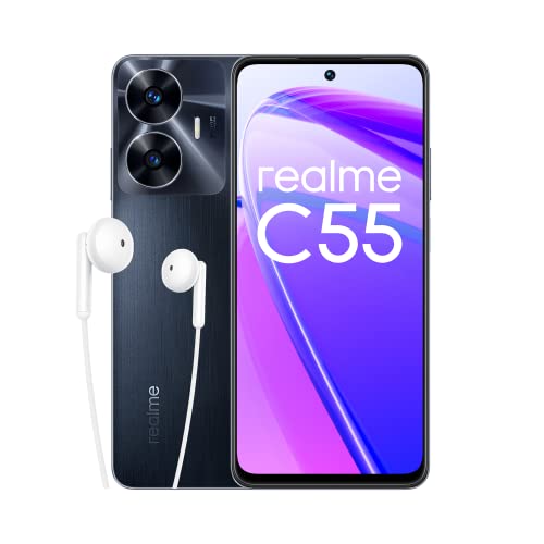 realme C55 4g スマートフォン、64MP AI カメラ、6GB RAM + 128GB ROM、33W SUPERVOOC 充電、5000mAh ビッグバッテリー、7.89mm 超薄型デザイン、レイニーナイトブラック