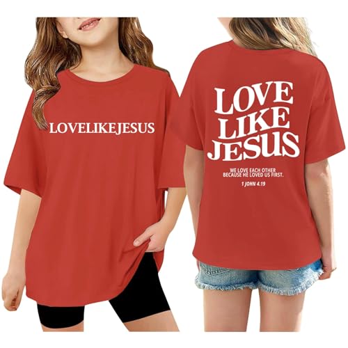 Love Like Jesus Girls Short Sleeve T Shirts Kids Summer Oversized Tops Casual Bible Verse Crewneck Basic Tees 3-14Y