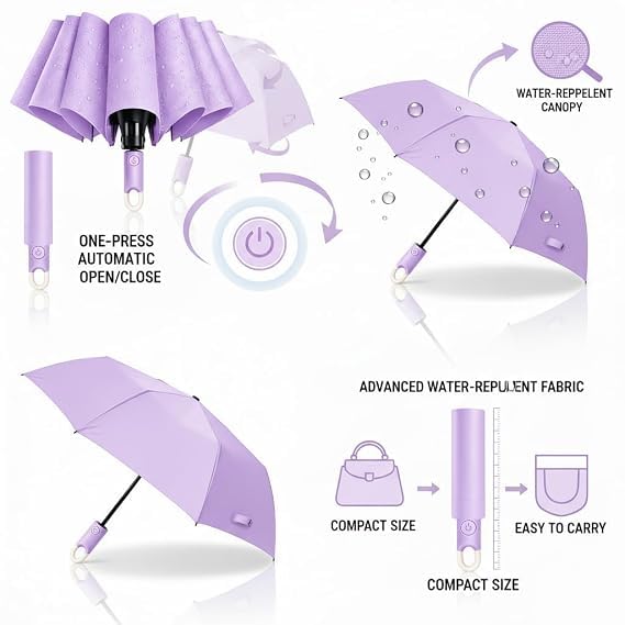 Image of UV Reversible Umbrella with Novelty Carabiner Handle, Travel-Friendly Umbrellas for Sun & Rain Protection, Windproof Compact, Automatic Open /Close,Plant Cutter for Home Garden Men and Women